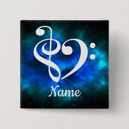 Treble Clef Bass Clef Heart Blue Nebula Gepersonal Vierkante Button 5,1 Cm