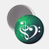 Treble Clef Bass Clef Heart Bug Green Nebula Magneet (Voorkant / Achterkant)