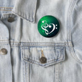 Treble Clef Bass Clef Heart Bug Green Nebula Ronde Button 5,7 Cm (In situ)