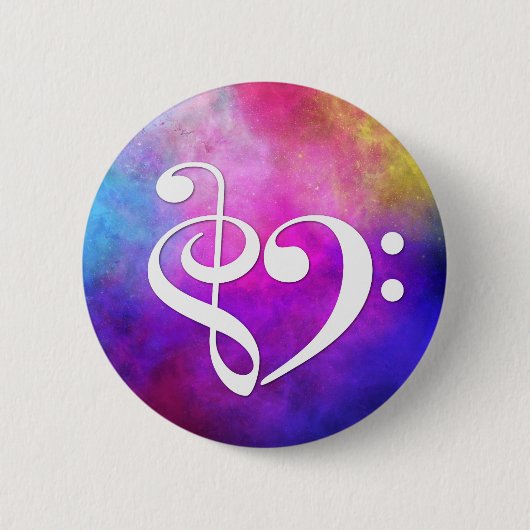 Treble Clef Bass Clef Heart But Paarse Nebula Ronde Button 5,7 Cm (Voorkant)