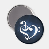 Treble Clef Bass Clef Heart Dark Blue Nebula Magneet (Voorkant / Achterkant)