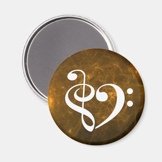 Treble Clef Bass Clef Heart Flaming Gold Nebula Magneet (Voorkant / Achterkant)