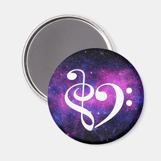 Treble Clef Bass Clef Heart Fuchsia Paarse Nebula Magneet (Voorkant / Achterkant)
