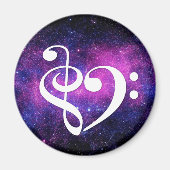 Treble Clef Bass Clef Heart Fuchsia Paarse Nebula Magneet (Voorkant)