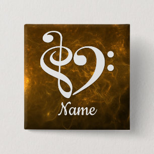 Treble Clef Bass Clef Heart Gold Nebula Gepersonal Vierkante Button 5,1 Cm