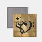 Treble Clef Bass Clef Heart Golden Sheet Music Magneet (Voorkant / Achterkant)