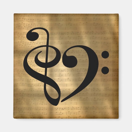 Treble Clef Bass Clef Heart Golden Sheet Music Magneet (Voorkant)