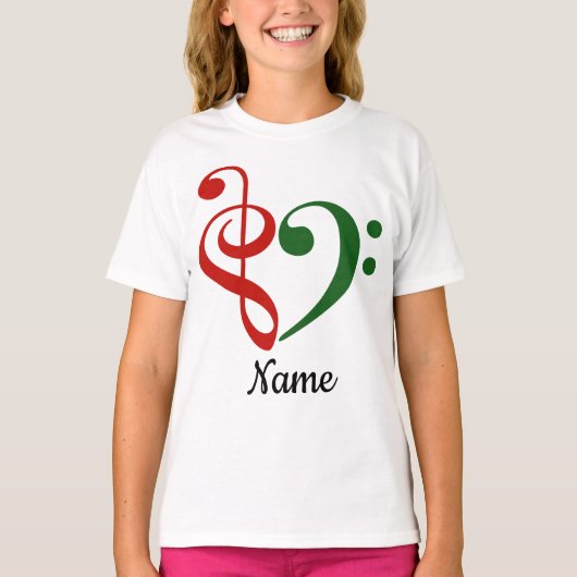Treble Clef Bass Clef Heart Holiday Gepersonalisee T-shirt (Voorkant)