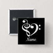 Treble Clef Bass Clef Heart Music Lover Gepersonal Vierkante Button 5,1 Cm (Voorkant /achterkant)