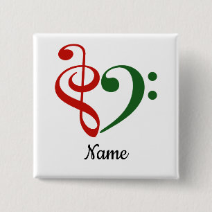 Treble Clef Bass Clef Heart Music Lover Gepersonal Vierkante Button 5,1 Cm