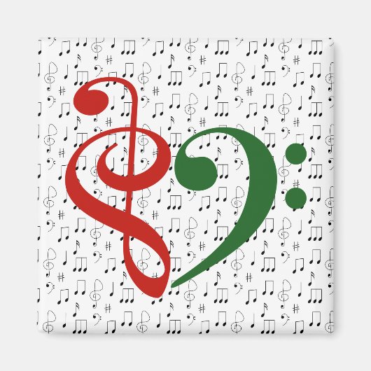 Treble Clef Bass Clef Heart Music Lover Kerstmis Magneet (Voorkant)