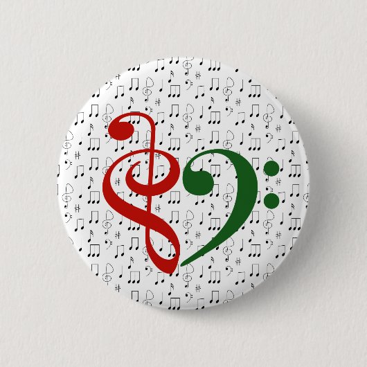 Treble Clef Bass Clef Heart Music Lover Kerstmis Ronde Button 5,7 Cm (Voorkant)