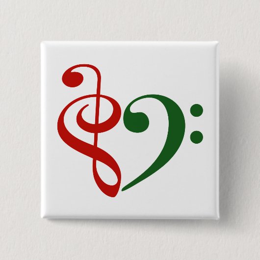 Treble Clef Bass Clef Heart Music Lover Kerstmis Vierkante Button 5,1 Cm (Voorkant)