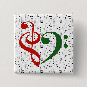 Treble Clef Bass Clef Heart Music Lover Kerstmis Vierkante Button 5,1 Cm