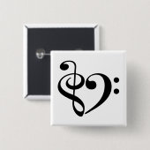 Treble Clef Bass Clef Heart Music Lover Vierkante Button 5,1 Cm (Voorkant /achterkant)