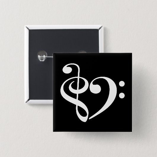 Treble Clef Bass Clef Heart Music Lover Vierkante Button 5,1 Cm (Voorkant /achterkant)