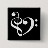 Treble Clef Bass Clef Heart Music Lover Vierkante Button 5,1 Cm (Voorkant)
