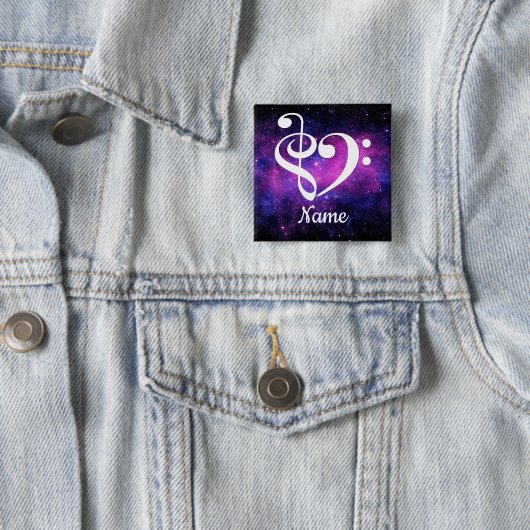 Treble Clef Bass Clef Heart Nebula Gepersonaliseer Vierkante Button 5,1 Cm (In situ)