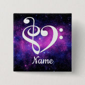 Treble Clef Bass Clef Heart Nebula Gepersonaliseer Vierkante Button 5,1 Cm (Voorkant)
