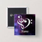 Treble Clef Bass Clef Heart Nebula Gepersonaliseer Vierkante Button 5,1 Cm (Voorkant /achterkant)