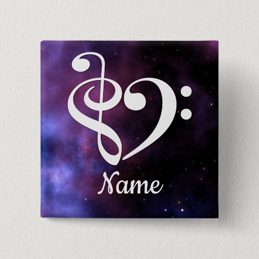 Treble Clef Bass Clef Heart Nebula Gepersonaliseer Vierkante Button 5,1 Cm (Voorkant)
