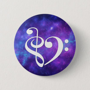 Treble Clef Bass Clef Heart Paarse Blauwgroen Nebu Ronde Button 5,7 Cm