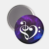 Treble Clef Bass Clef Heart Paarse Blue Nebula Magneet (Voorkant / Achterkant)