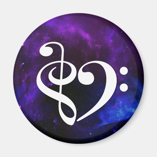 Treble Clef Bass Clef Heart Paarse Blue Nebula Magneet (Voorkant)