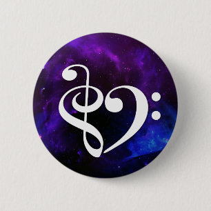 Treble Clef Bass Clef Heart Paarse Blue Nebula Ronde Button 5,7 Cm