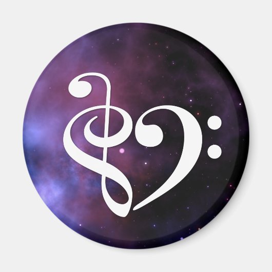 Treble Clef Bass Clef Heart Paarse Haze Nebula Magneet (Voorkant)