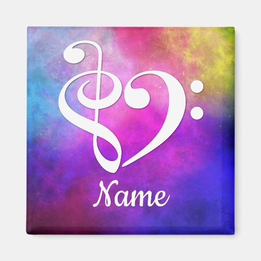 Treble Clef Bass Clef Heart Pink Nebula Gepersonal Magneet (Voorkant)