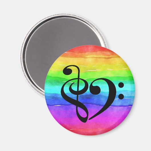 Treble Clef Bass Clef Heart Rainbow Waterverf Magneet (Voorkant / Achterkant)