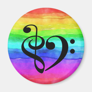 Treble Clef Bass Clef Heart Rainbow Waterverf Magneet