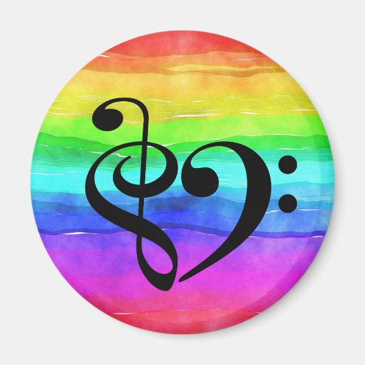 Treble Clef Bass Clef Heart Rainbow Waterverf Magneet (Voorkant)
