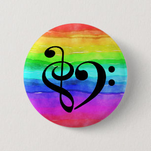 Treble Clef Bass Clef Heart Rainbow Waterverf Ronde Button 5,7 Cm