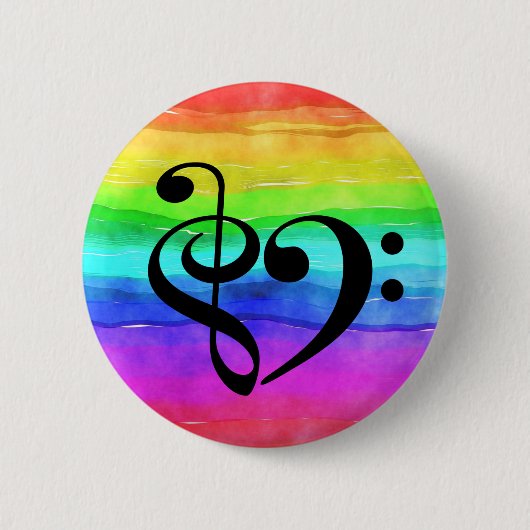 Treble Clef Bass Clef Heart Rainbow Waterverf Ronde Button 5,7 Cm (Voorkant)