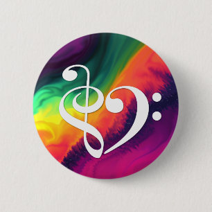Treble Clef Bass Clef Heart Rainbow Waves Nebula Ronde Button 5,7 Cm
