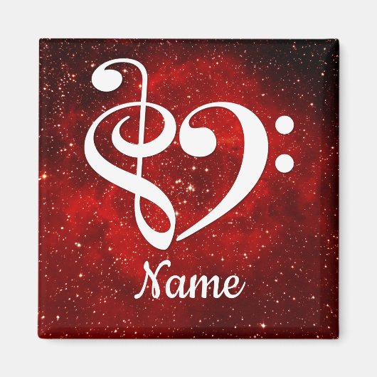 Treble Clef Bass Clef Heart Red Nebula Gepersonali Magneet (Voorkant)