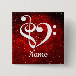 Treble Clef Bass Clef Heart Red Nebula Gepersonali Vierkante Button 5,1 Cm
