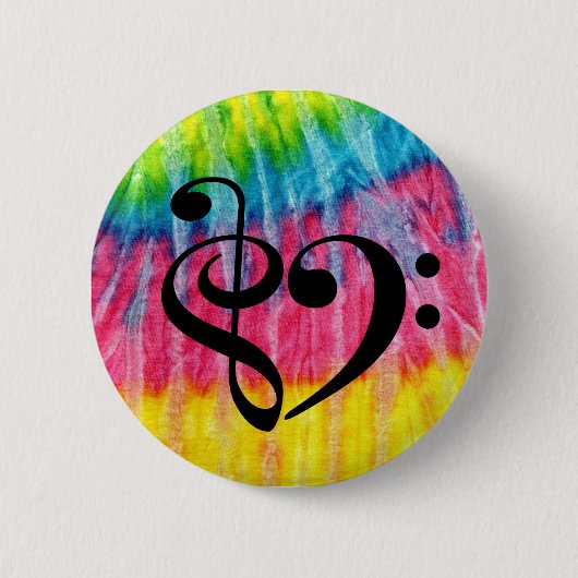 Treble Clef Bass Clef Heart Retro Hippie Stropdas- Ronde Button 5,7 Cm (Voorkant)