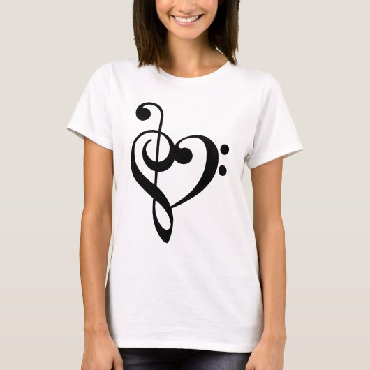 Treble Clef & Bass Clef Heart T-shirt (Voorkant)