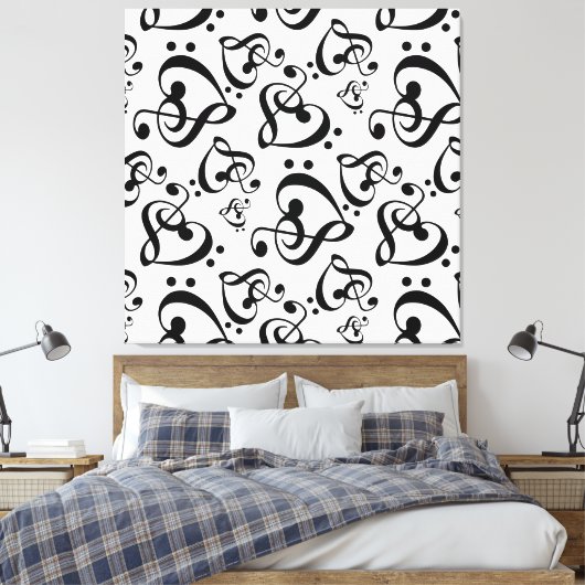 Treble Clef Bass Clef Hearts Muziek Wall Art Canva Canvas Afdruk (Insitu (Slaapkamer))
