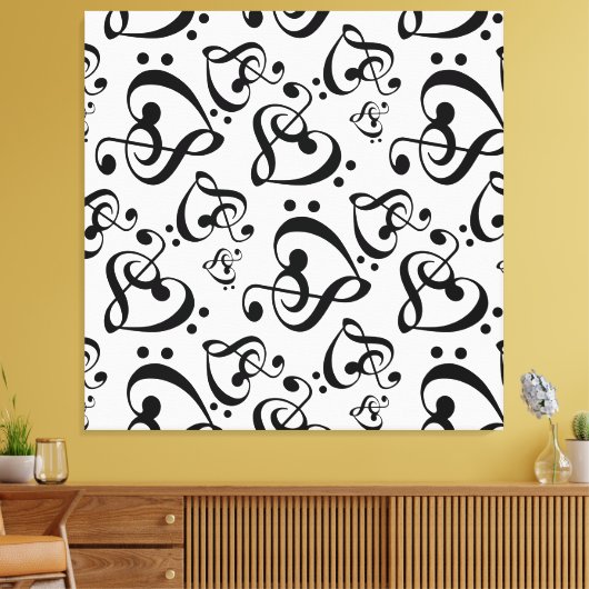 Treble Clef Bass Clef Hearts Muziek Wall Art Canva Canvas Afdruk (Insitu (Woonkamer))