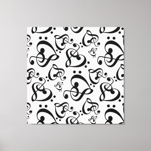 Treble Clef Bass Clef Hearts Muziek Wall Art Canva Canvas Afdruk (Voorkant)