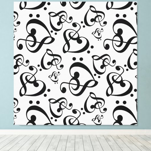 Treble Clef Bass Clef Hearts Muziek Wall Art Canva Canvas Afdruk (Insitu (Houten vloer))