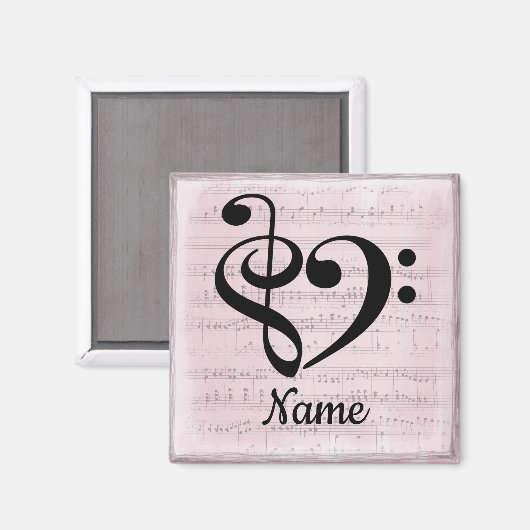 Treble Clef Bass Clef Music Heart Gepersonaliseerd Magneet (Voorkant / Achterkant)
