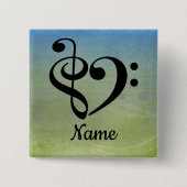 Treble Clef Bass Clef Music Heart Gepersonaliseerd Vierkante Button 5,1 Cm (Voorkant)