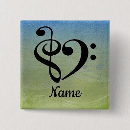 Treble Clef Bass Clef Music Heart Gepersonaliseerd Vierkante Button 5,1 Cm