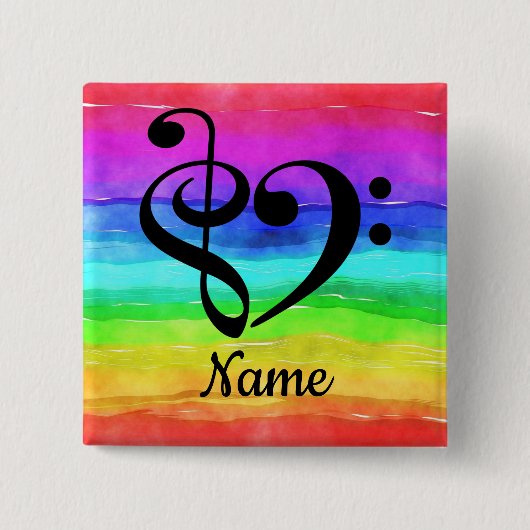 Treble Clef Bass Clef Music Heart Gepersonaliseerd Vierkante Button 5,1 Cm (Voorkant)