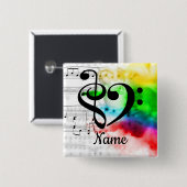Treble Clef Bass Clef Music Heart Gepersonaliseerd Vierkante Button 5,1 Cm (Voorkant /achterkant)